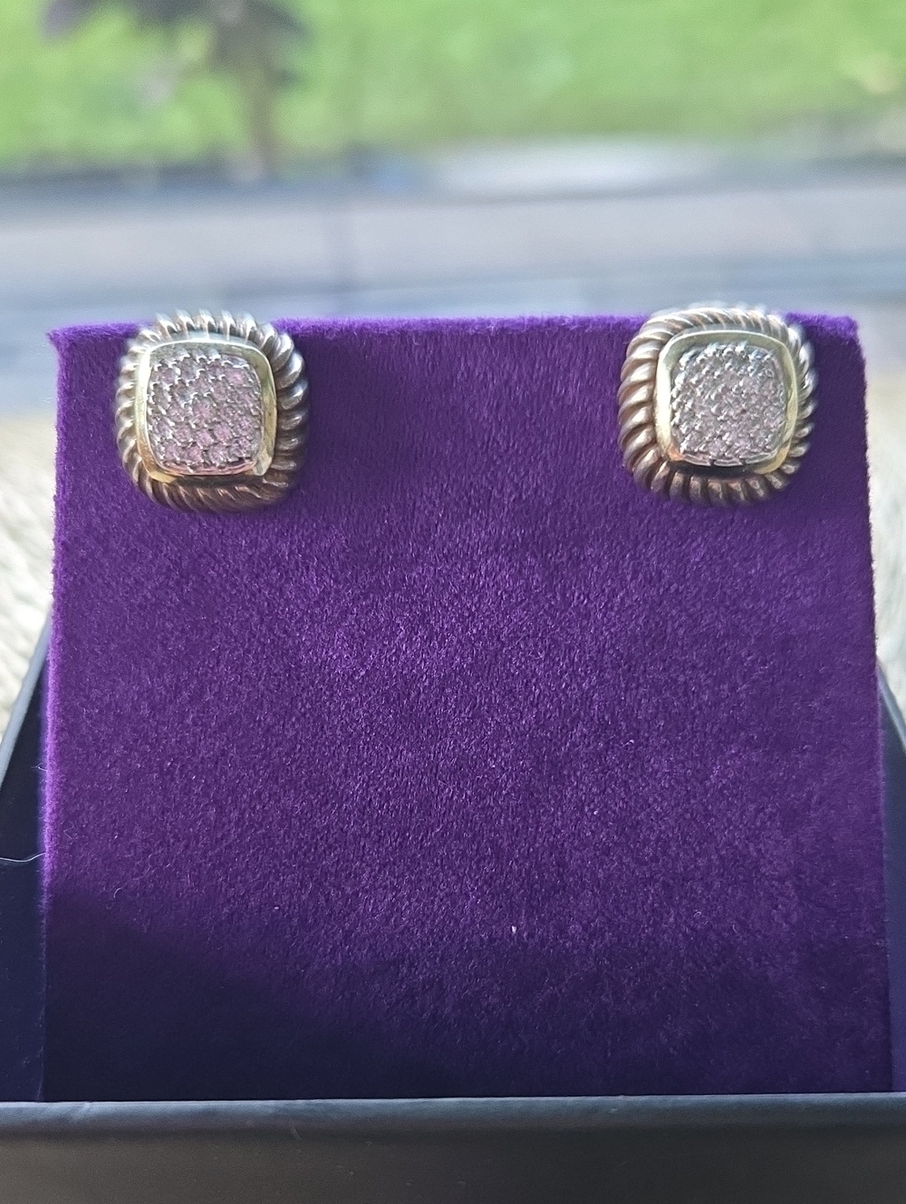 David Yurman 925 Sterling Silver 18k Gold and Diamond Earrings.